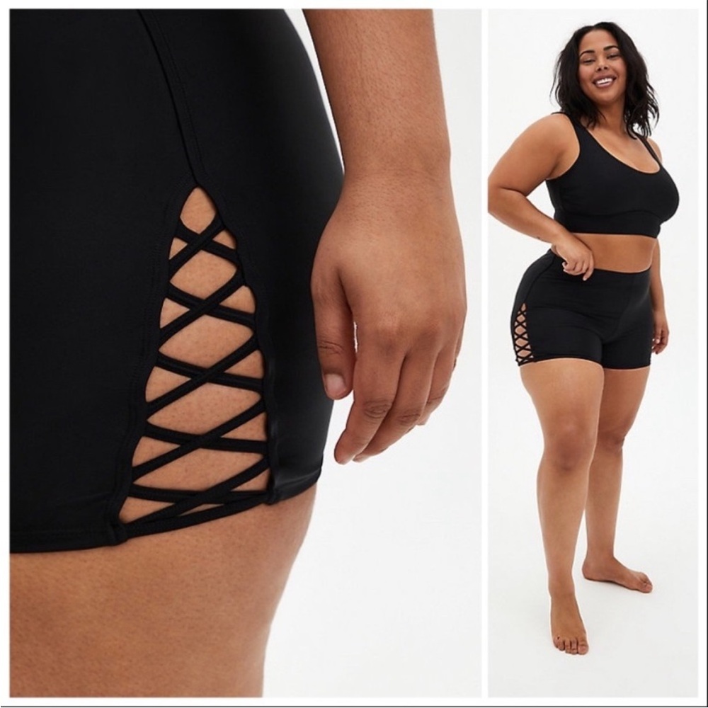 Torrid Black Athletic Swim Shorts with Ruched Sides